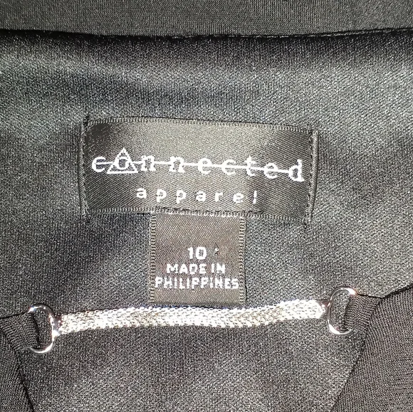 Connected Apparel Lisa Metal Detail Bar Black Faux Wrap Rouch Dress Size 10 - Picture 10 of 11